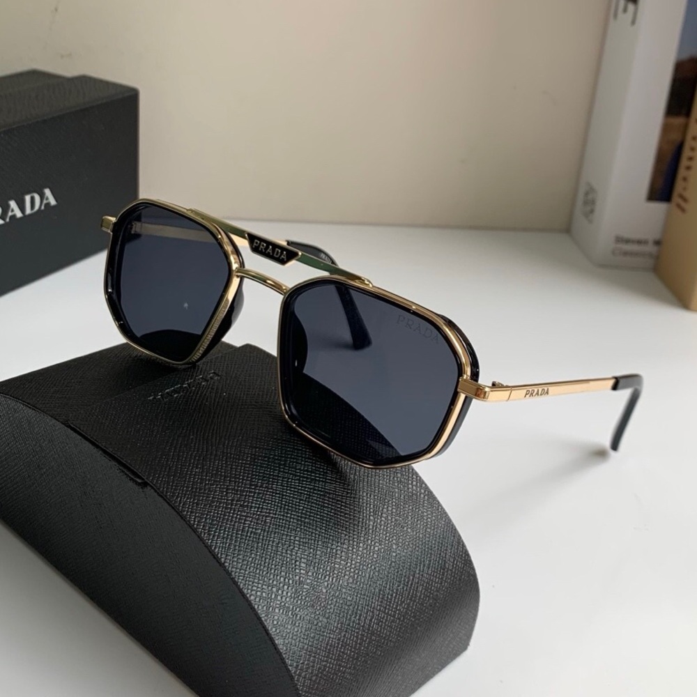 Prada Gold Black Double Bridge Sunglasses